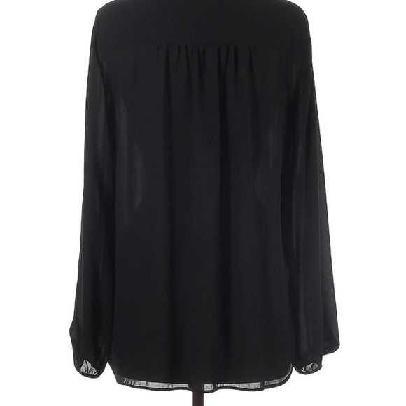 Sheer Black top Max Studio Full Statement Sleeve Button Flowy Medium - Picture 3 of 5
